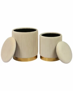 Hot Sale ❤️ Verlaine Set Of 2 Channeled Cream Storage Ottomans Home Ottomans & Poufs 👏 -Verlaine Shop 3050550561 RLLZ 3