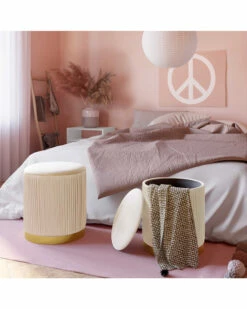 Hot Sale ❤️ Verlaine Set Of 2 Channeled Cream Storage Ottomans Home Ottomans & Poufs 👏 -Verlaine Shop 3050550561 RLLZ 5